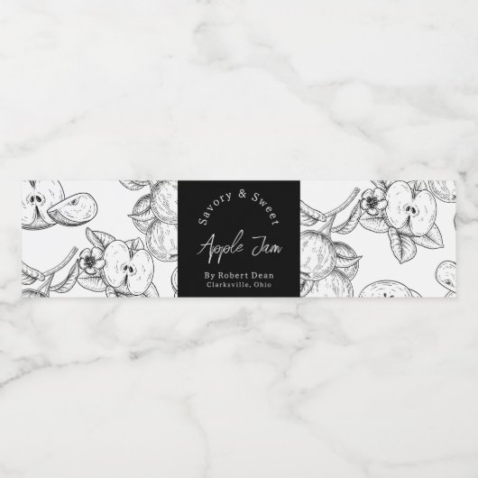 Schets Zelfgemaakte Apple Jam Wrap-around Label Waterfles Etiket (Enkel label)