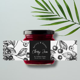 Schets Zelfgemaakte Cherry Jam Wrap-around Label Waterfles Etiket