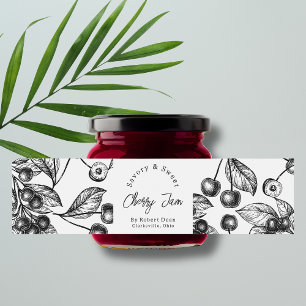 Schets Zelfgemaakte Cherry Jam Wrap-around Label Waterfles Etiket