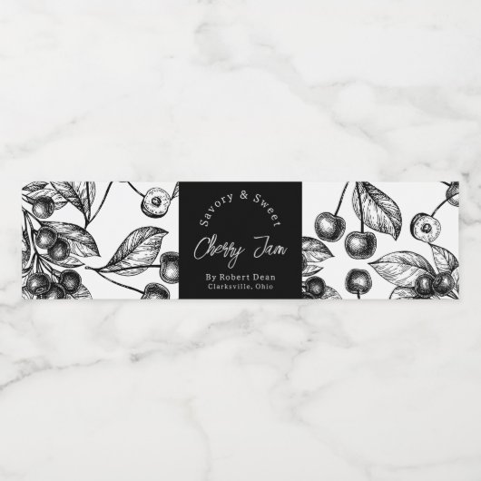 Schets Zelfgemaakte Cherry Jam Wrap-around Label Waterfles Etiket (Enkel label)