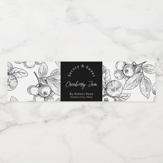 Schets Zelfgemaakte Cranberry Jam Wrap-around Labe Waterfles Etiket (Enkel label)