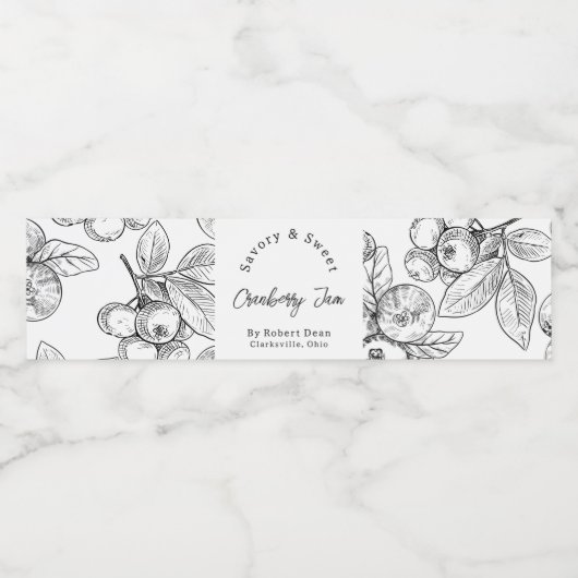 Schets Zelfgemaakte Cranberry Jam Wrap-around Labe Waterfles Etiket (Enkel label)