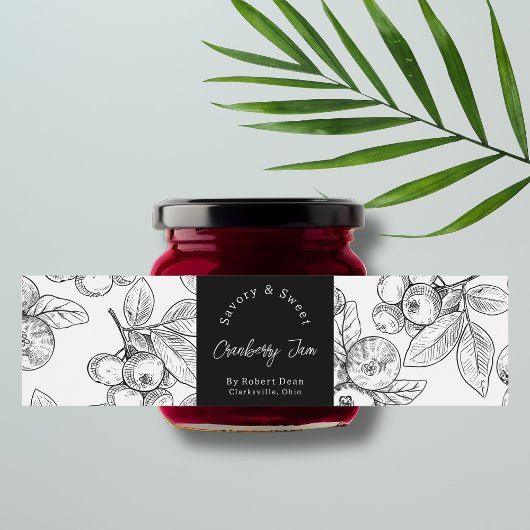 Schets Zelfgemaakte Cranberry Jam Wrap-around Labe Waterfles Etiket