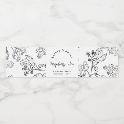 Schets Zelfgemaakte Raspberry Jam Wrap-around Labe Waterfles Etiket (Enkel label)