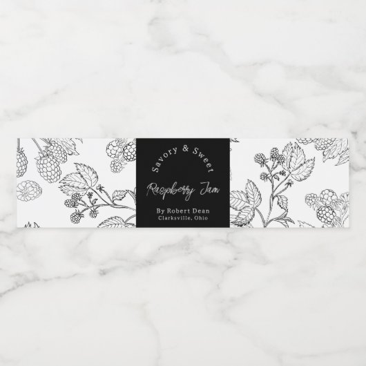 Schets Zelfgemaakte Raspberry Jam Wrap-around Labe Waterfles Etiket (Enkel label)