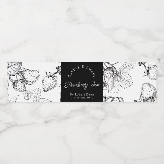 Schets Zelfgemaakte Strawberry Jam Wrap-around Lab Waterfles Etiket (Enkel label)