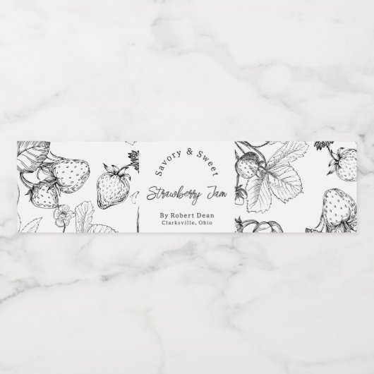 Schets Zelfgemaakte Strawberry Jam Wrap-around Lab Waterfles Etiket (Enkel label)