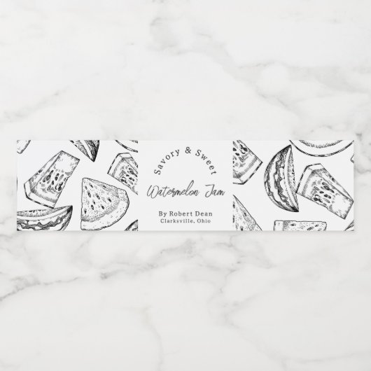 Schets Zelfgemaakte Watermeloen Jam Wrap-around La Waterfles Etiket (Enkel label)