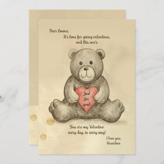 Schetsachtige Teddbeerkaart Kaart (Voorkant / Achterkant)