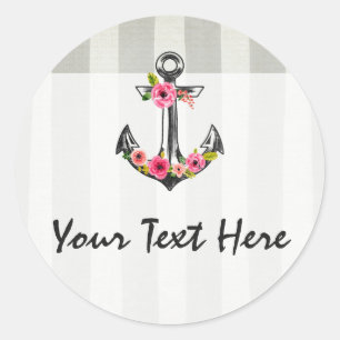 Schetsanker Aquarel Rozen Strand Boutique Ronde Sticker