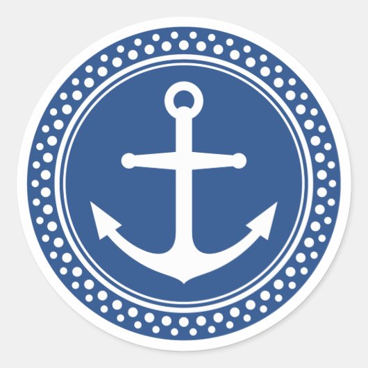 Schetsanker, blauwe achtergrond met gestippelde ra ronde sticker (Voorkant)