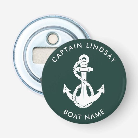 Schetsanker Bootsnaam Kapitein Aangepast Button Flesopener (Voorkant)
