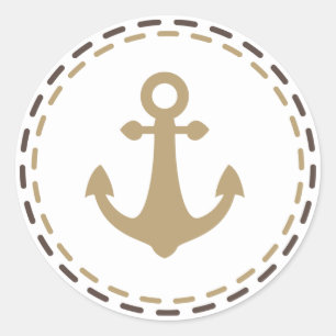 Schetsanker Bruin en Taupe - Zeiler, Oceaan Ronde Sticker