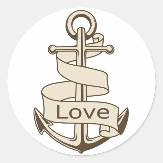 Schetsanker Bruine Liefde Ronde Sticker (Voorkant)