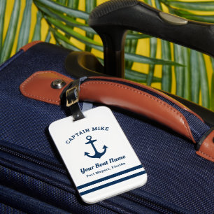 Schetsanker Kapitein Boot Naam Monogram Bagagelabel