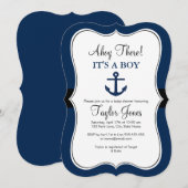 Schetsanker Marine Baby Shower Uitnodiging (Voorkant / Achterkant)