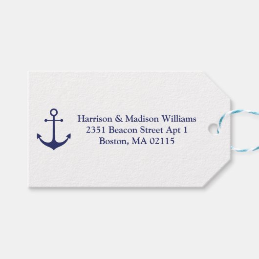 Schetsanker marineblauw en wit aangepast adres cadeaulabel (Voorkant (Horizontaal))