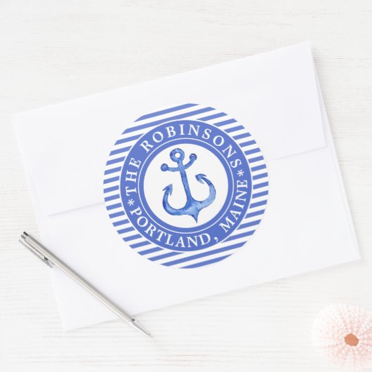 Schetsanker Marineblauw Persoonlijk Ronde Sticker (Envelop)
