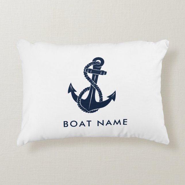 Schetsanker met bootnaam op maat accent kussen (Voorkant)