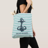 Schetsanker, mintgroene strepen tote bag (Dichtbij)