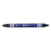 Schetsanker & Monogram op Blauwe Achtergrond Zwarte Inkt Pen (Voorkant)