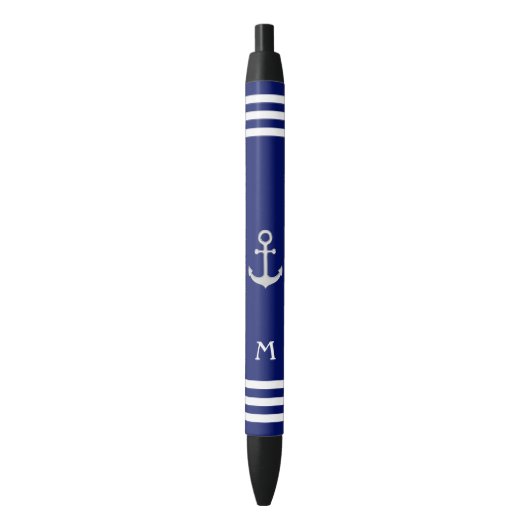 Schetsanker & Monogram op Blauwe Achtergrond Zwarte Inkt Pen (Voorkant Verticaal)