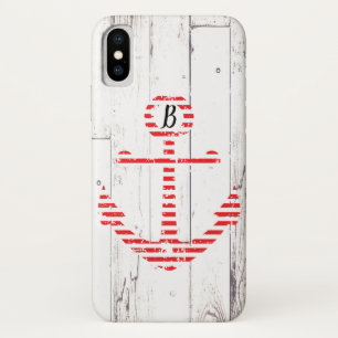 Schetsanker Rode Strepen Witte Houten Case-Mate iPhone Case