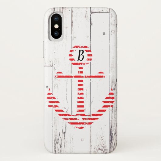 Schetsanker Rode Strepen Witte Houten Case-Mate iPhone Case (Achterkant)