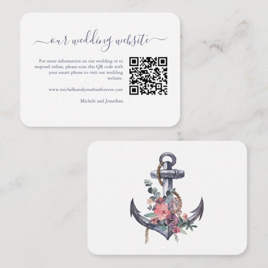 Schetsanker RSVP Details QR Code Informatiekaartje (Voorkant / Achterkant)