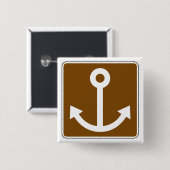 Schetsanker symbool bruin marina bord vierkante button 5,1 cm (Voorkant /achterkant)