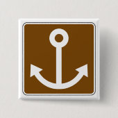 Schetsanker symbool bruin marina bord vierkante button 5,1 cm (Voorkant)