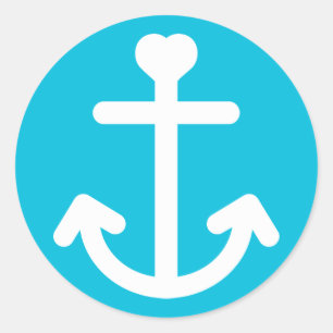 Schetsanker Turkoois Blauw Oceaan Zeiler Ronde Sticker