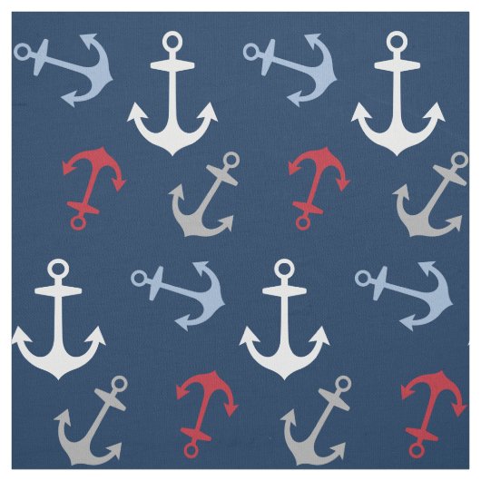 Schetsankerpatroon | Rood Wit Marineblauw Stof (Swatch)