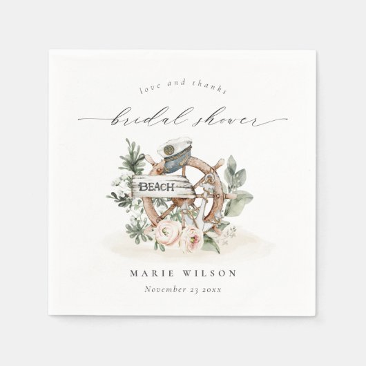 Schetsankerwiel Bladrijke Bruiloftsdouche Servet (Voorkant)