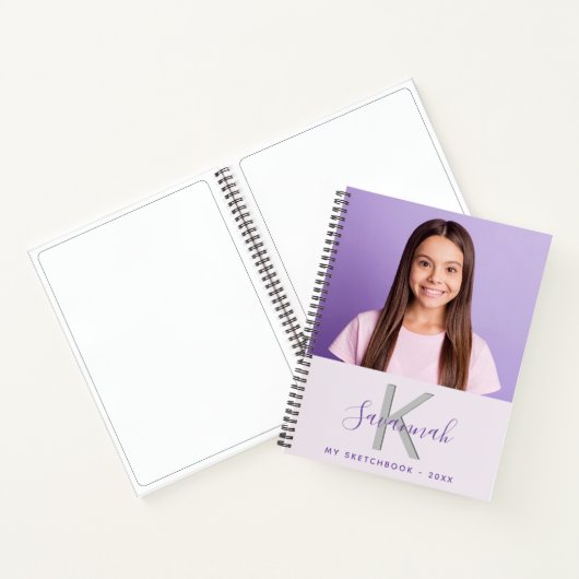 Schetsboek aangepaste foto lavendel monogram notitieboek (Binnen)