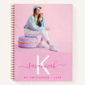 Schetsboek aangepaste foto roze monogram notitieboek (Voorkant)