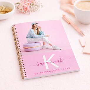 Schetsboek aangepaste foto roze monogram notitieboek