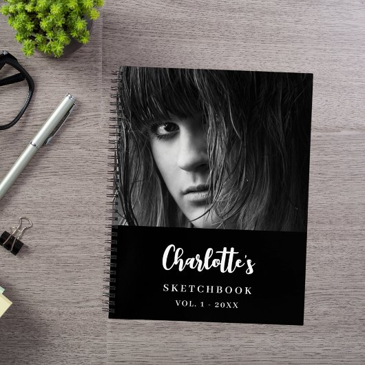Schetsboek aangepaste foto zwart wit naam notitieboek