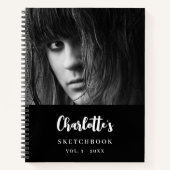 Schetsboek aangepaste foto zwart wit naam notitieboek (Voorkant)
