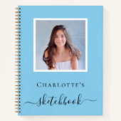 Schetsboek babyblauw foto kinderen typografie notitieboek (Voorkant)