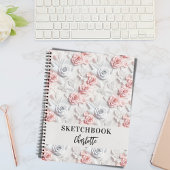 Schetsboek bloemen roze wit naam script notitieboek