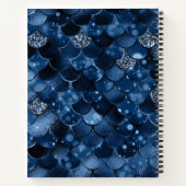 Schetsboek donkerblauwe zeemeermin schalen naam notitieboek (Achterkant)
