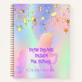 Schetsboek eenhoorn roze gouden sterren holografis notitieboek (Voorkant)