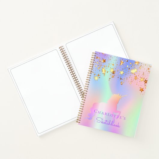 Schetsboek Eenhoorn roze gouden sterren holografis Notitieboek (Binnen)