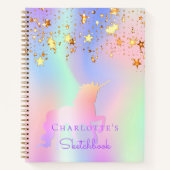 Schetsboek Eenhoorn roze gouden sterren holografis Notitieboek (Voorkant)
