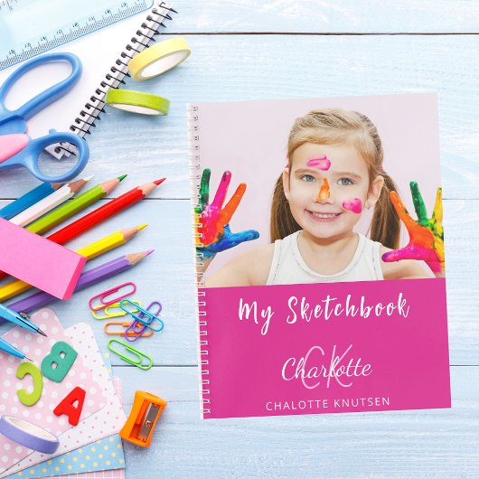 Schetsboek foto heet roze monogram notitieboek