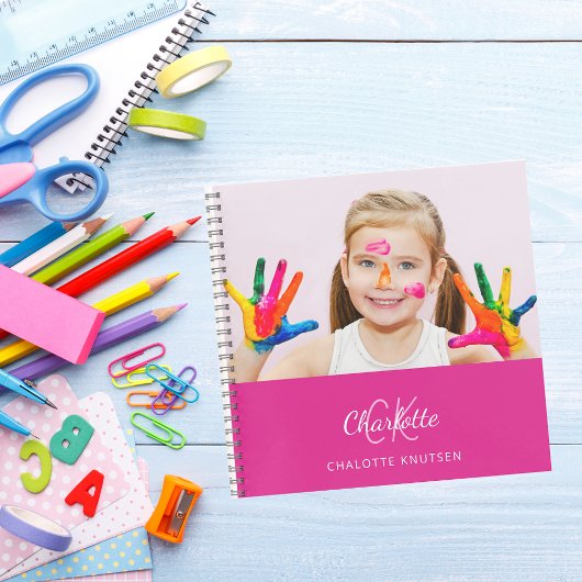 Schetsboek foto hot roze monogram meisje notitieboek
