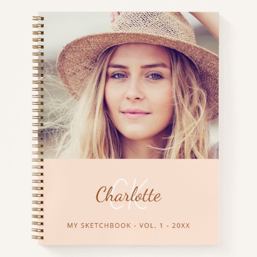 Schetsboek foto perzik monogram notitieboek (Voorkant)