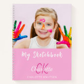 Schetsboek foto roze monogram naam notitieboek (Voorkant)