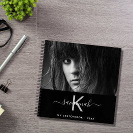 Schetsboek foto zwart wit monogram naam notitieboek